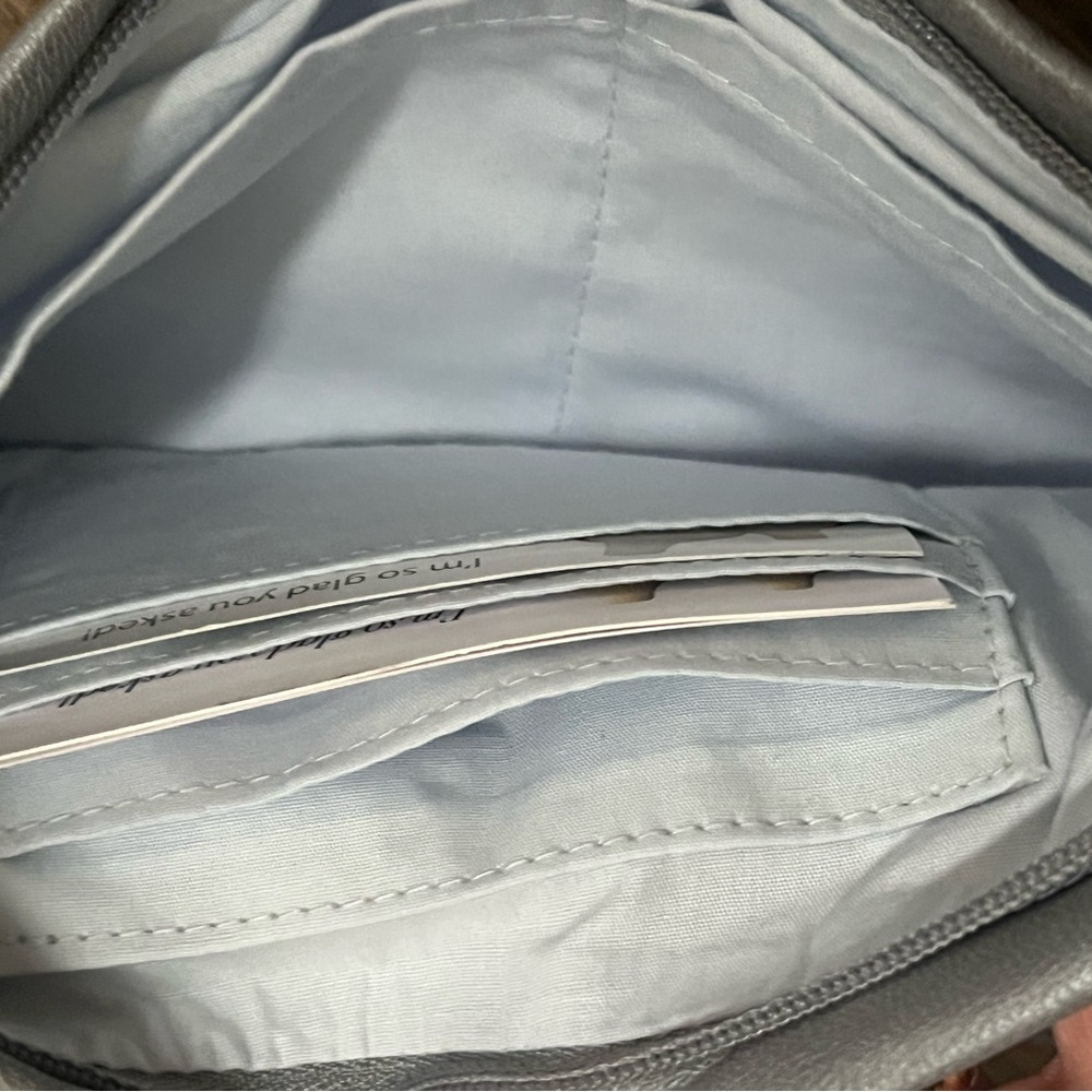 Make Offer! Sash Bag Crossbody Bag Shimmer Skies Blue Gray Leather Sling - Picture 7 of 14